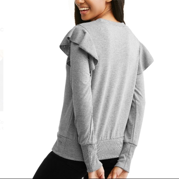 Grey Ruffle Shoulder Sweater - Picture 2 of 2